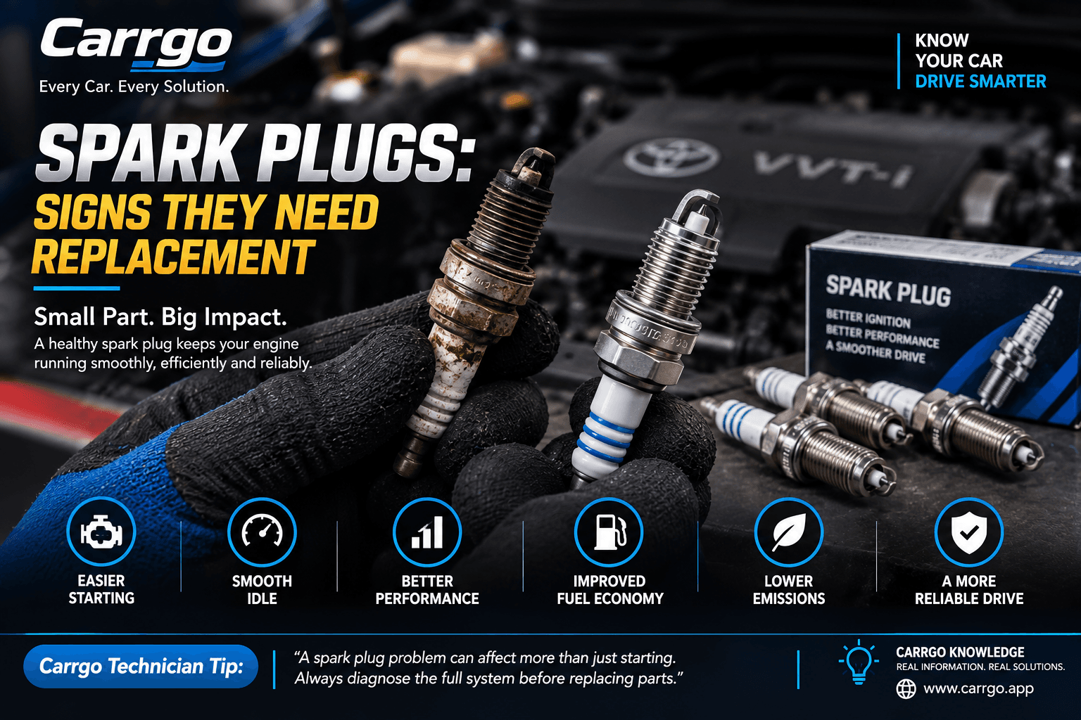 Automotive spark plugs being inspected during engine service